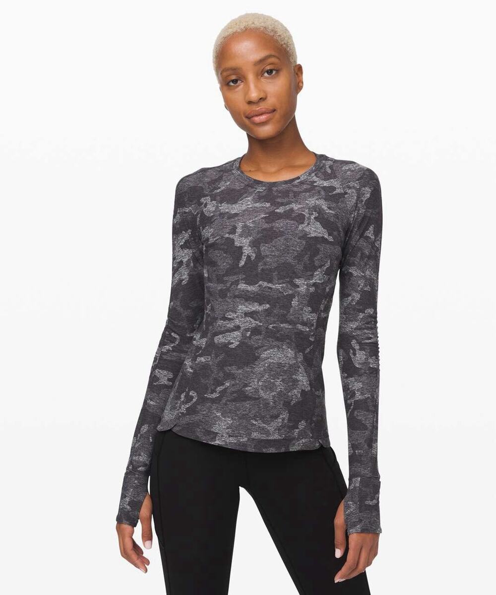 Lululemon Runderful Long Sleeve Incognito Camo HTR Black Running Shirt Top 4